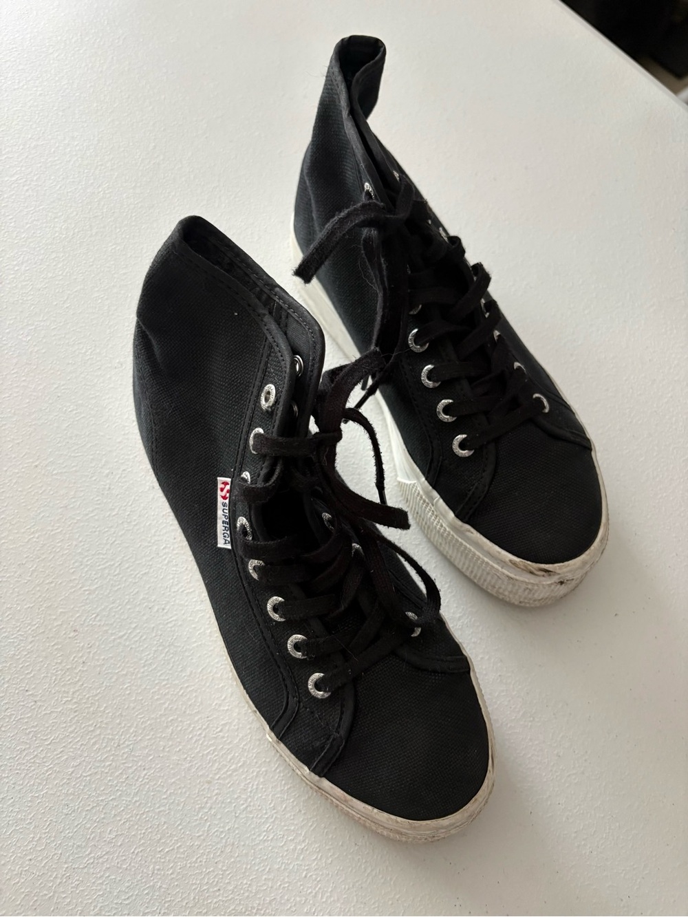Womens Size 8.5/ Mens Size 7/ 39.5 Superga Black 2705 High Top Platform Sneakers - Picture 2 of 8